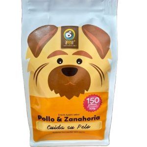 Galletas naturales para perros de pollo y zanahoria, cuidan su pelo.