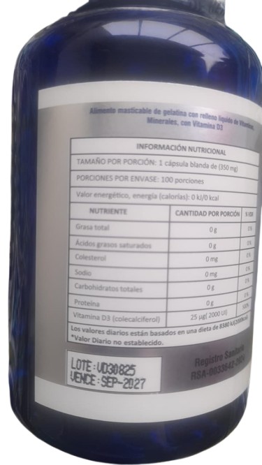 Vitamina D3 x 100 cápsulas blandas 2000UI - Imagen 2